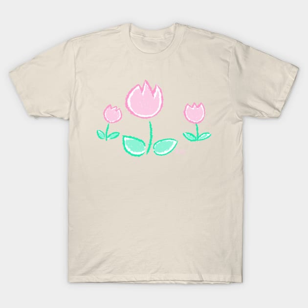 Crayon Tulips - Pastel Cute Kawaii Flower Tulip Baby Nursery Art T-Shirt by BonBonBunny